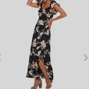 NWT Trixxi Floral Cutout-Keyhole  Cap Sleeve Maxi Dress Womens Size Medium
